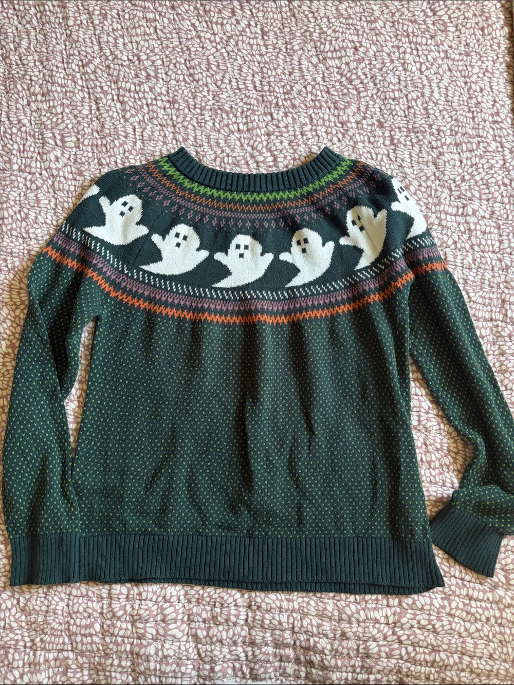 Modcloth Forest Green Ghost Yoke Crewneck Sweater